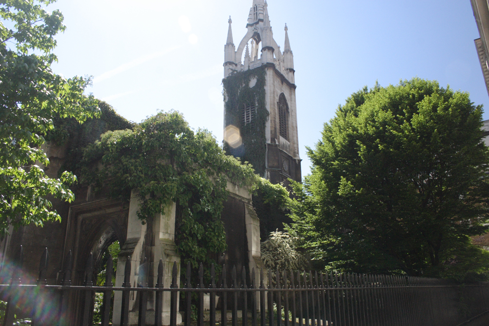 The ruins St Dunstans in the East church in the City of London.