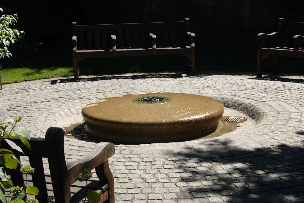 Fountain in the city park located in the ruins of St Dunstans in the East Church