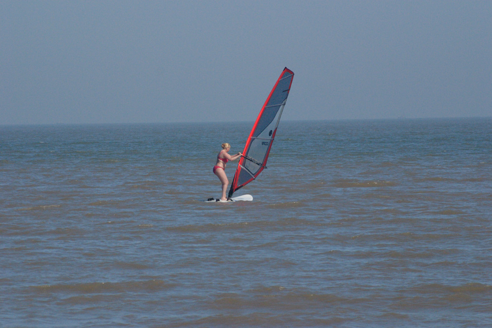Windsurfer coming back into the shore at Clacton-on-Sea.
