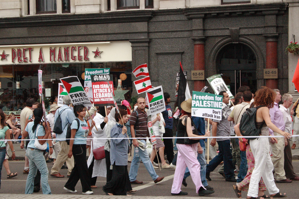 Anti war demonstration in Trafalgar Square protesting against the Israeli invasion of Lebanon - taken on 22nd July 2006.
