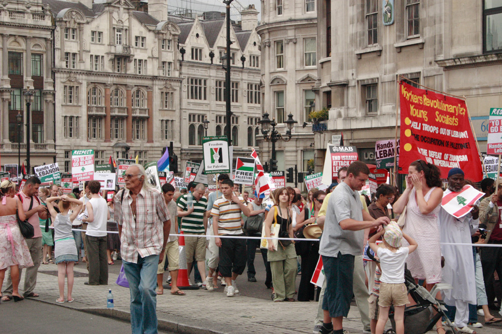 Anti war demonstration in Trafalgar Square protesting against the Israeli invasion of Lebanon - taken on 22nd July 2006.