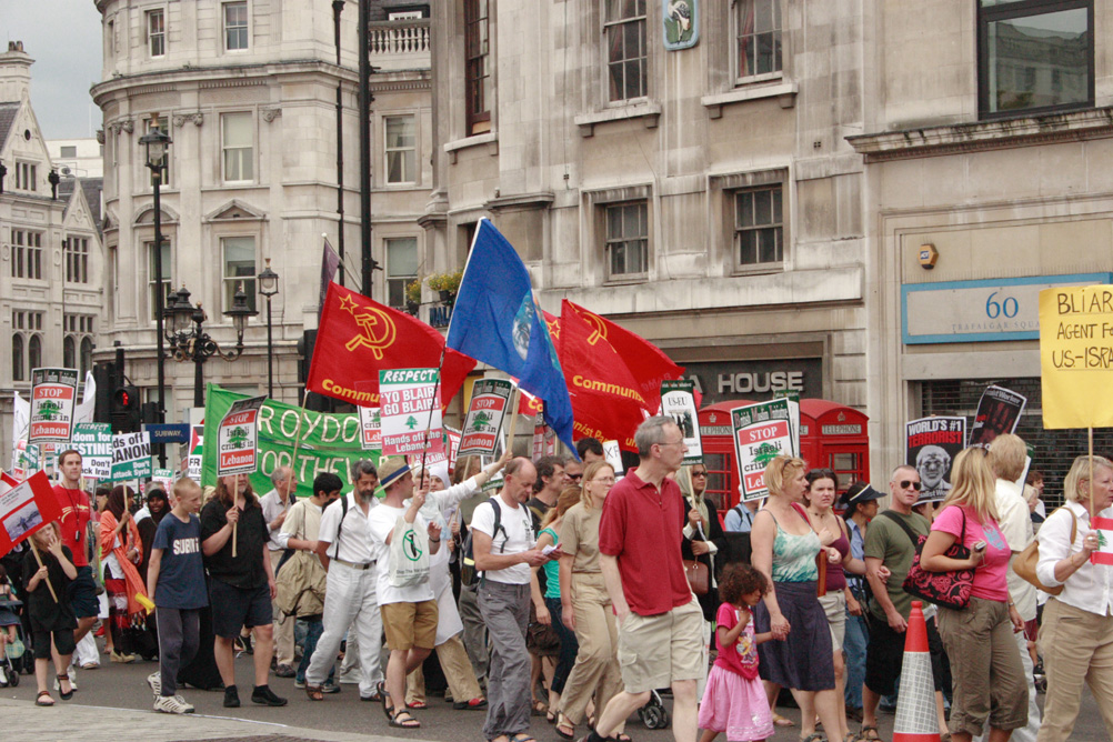 Anti war demonstration in Trafalgar Square protesting against the Israeli invasion of Lebanon - taken on 22nd July 2006.