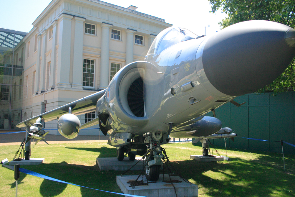 Sea Harrier being used as a reminder of the Falklands War - National Maritime Museum.